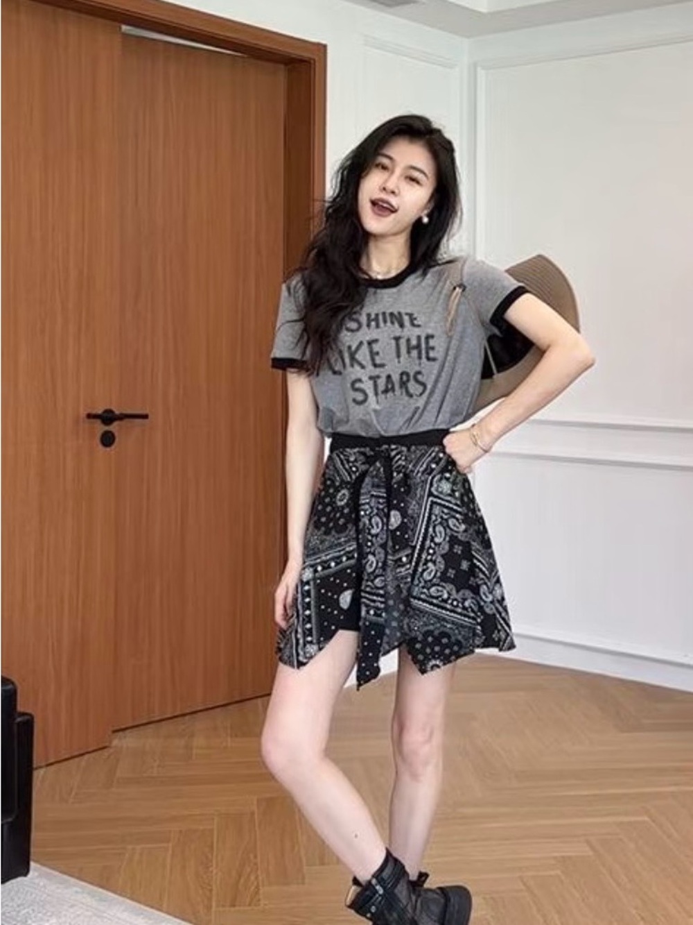 Black Bandana Print Mini Short/Skirt skirt- Casual Women's Skirt Large/Asian 2XL